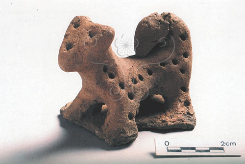 舊香蘭遺址出土狗造型陶器把手(引自李坤修2005)。